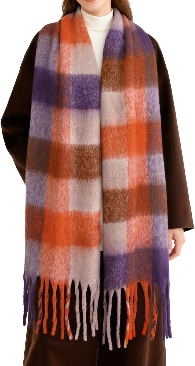 YSense Womens Winter Scarf Chunky Oversized Plaid Thick Blanket Scarf Big Coloured Warm Shawl Wrap - Image 1